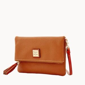 Dooney and Bourke Pebble Grain Foldover Zip Crossbody in Caramel